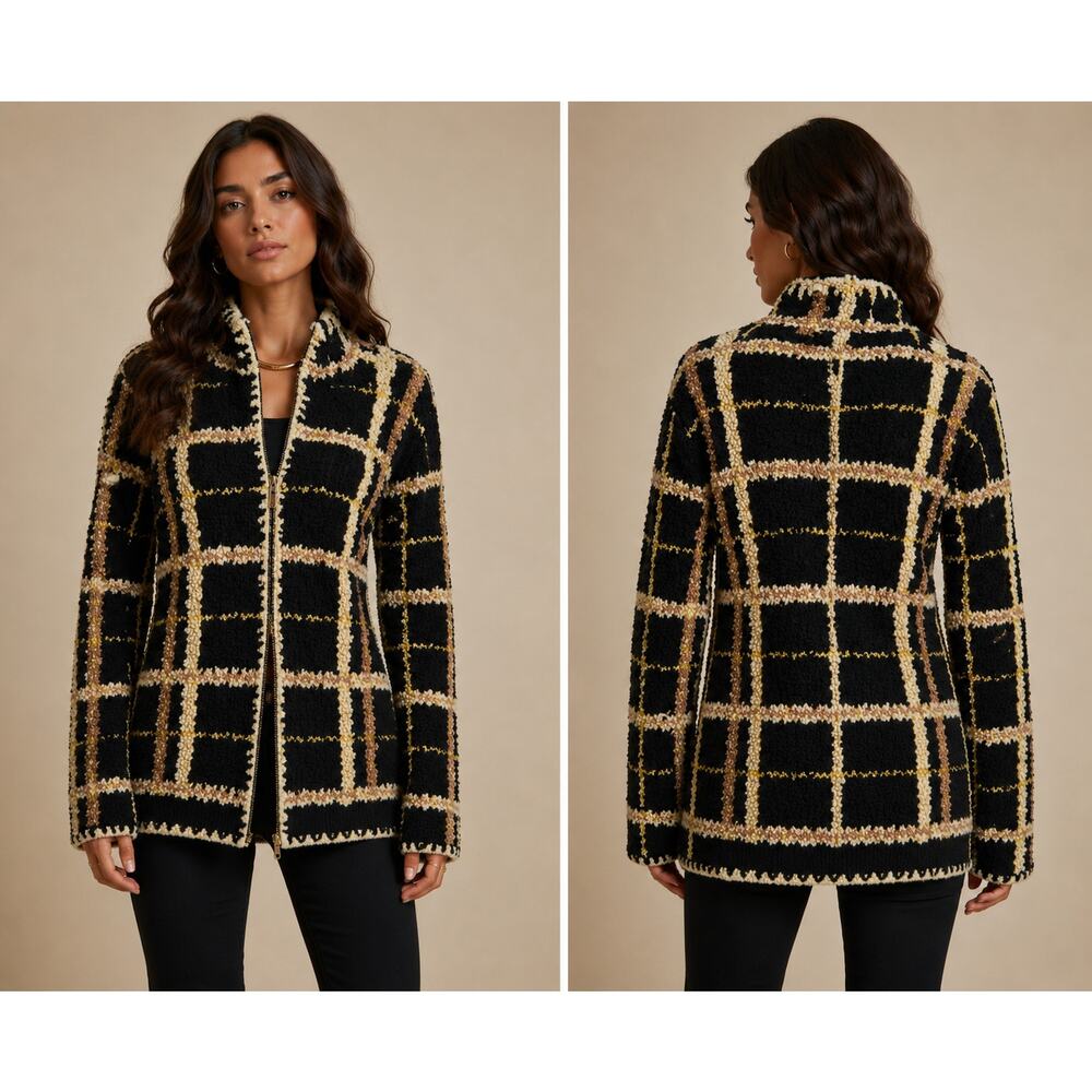 Cache Black Brown Sweater Jacket Metallic Knit Top Stretch $158 New NWT S/M/L